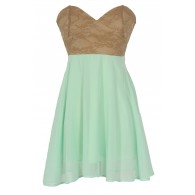 Strapless Floral Lace Bustier Dress in Beige/Green